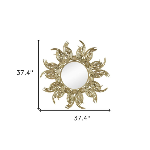 HomeRoots 37" Gold Abstract Sunburst Mirror - Modern Iron Framed Wall Accent for Glam & Contemporary Spaces 485086