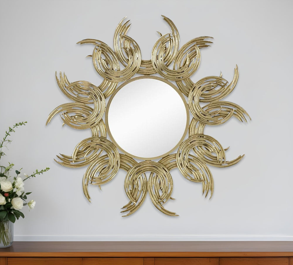 Homeroots 37" Gold Abstract Sunburst Iron Framed Accent Mirror  Iron 485086