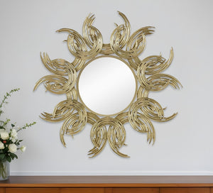 HomeRoots 37" Gold Abstract Sunburst Mirror - Modern Iron Framed Wall Accent for Glam & Contemporary Spaces 485086