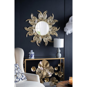 HomeRoots 37" Gold Abstract Sunburst Mirror - Modern Iron Framed Wall Accent for Glam & Contemporary Spaces 485086