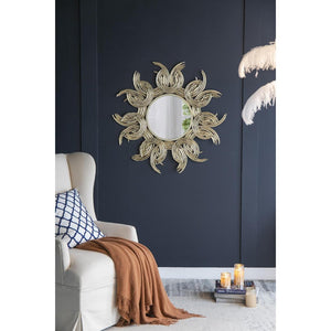 HomeRoots 37" Gold Abstract Sunburst Mirror - Modern Iron Framed Wall Accent for Glam & Contemporary Spaces 485086