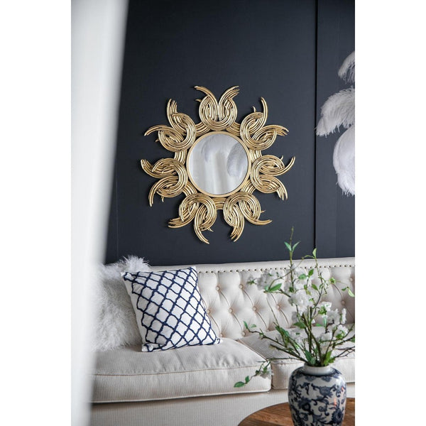 HomeRoots 37" Gold Abstract Sunburst Mirror - Modern Iron Framed Wall Accent for Glam & Contemporary Spaces 485086