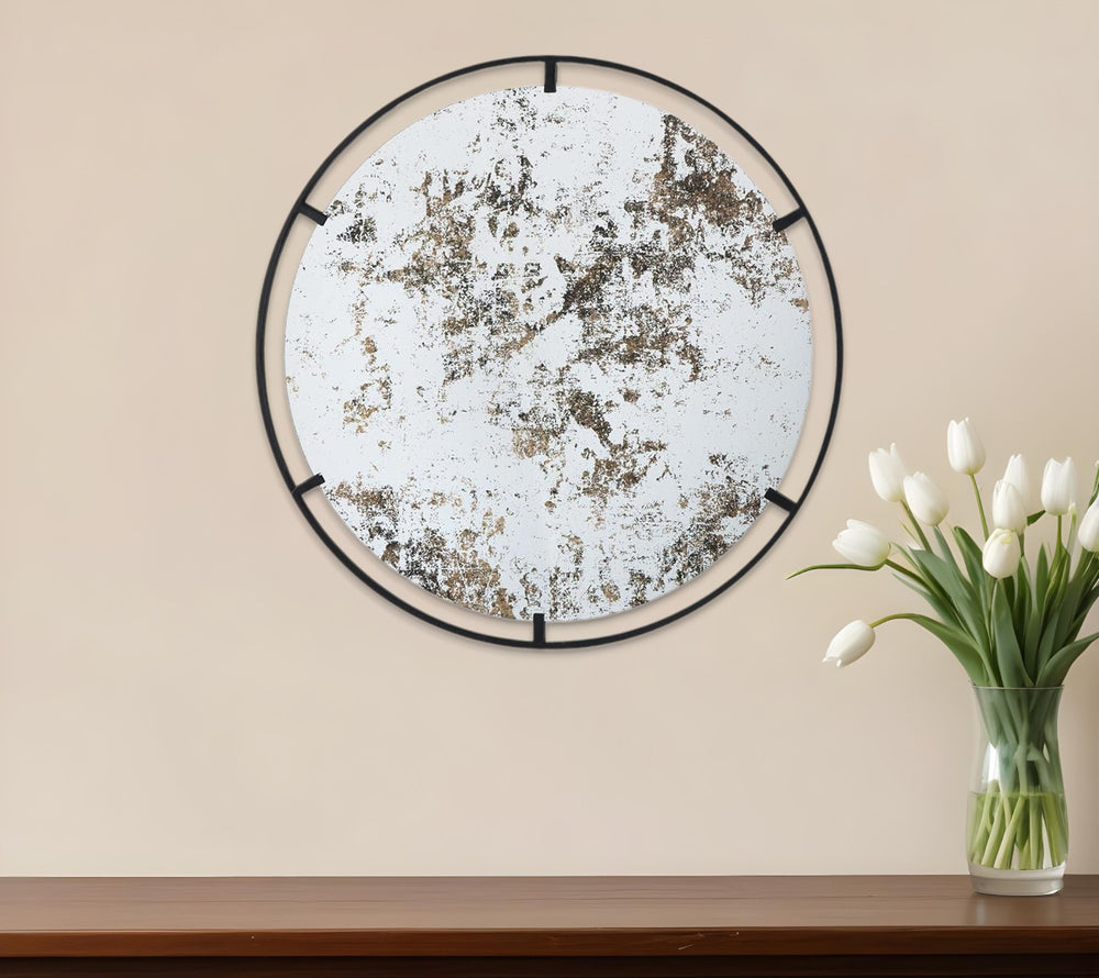 Homeroots 32" Black Round Iron Framed Accent Mirror  60% Iron,20% Mirror,20% Mdf 485088