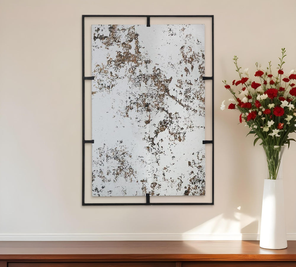 Homeroots 32" Black Iron Framed Antiqued Glass Accent Mirror  Iron 485089