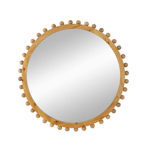Homeroots 34" Brown Round Accent Mirror  Fir Wood 485091