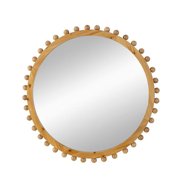 Homeroots 34" Brown Round Accent Mirror  Fir Wood 485091