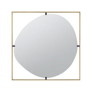 HomeRoots 32" Gold Square Iron Framed Mirror - Luxurious Accent for Entryways, Bedrooms, or Hallways Decor 485092