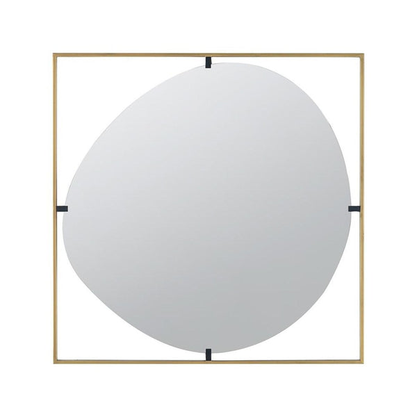 HomeRoots 32" Gold Square Iron Framed Mirror - Luxurious Accent for Entryways, Bedrooms, or Hallways Decor 485092