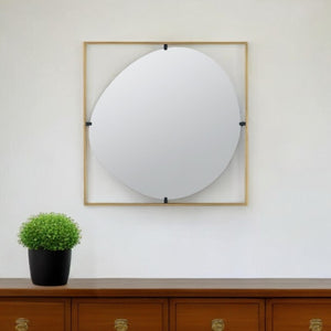 HomeRoots 32" Gold Square Iron Framed Mirror - Luxurious Accent for Entryways, Bedrooms, or Hallways Decor 485092