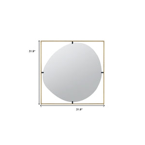 HomeRoots 32" Gold Square Iron Framed Mirror - Luxurious Accent for Entryways, Bedrooms, or Hallways Decor 485092