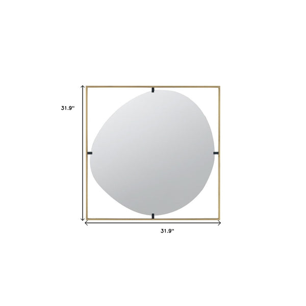 HomeRoots 32" Gold Square Iron Framed Mirror - Luxurious Accent for Entryways, Bedrooms, or Hallways Decor 485092