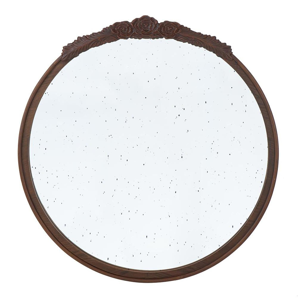 Homeroots 30" Brown Crowned Top Antiqued Glass Framed Accent Mirror  80% Mdf,20% Mirror 485095