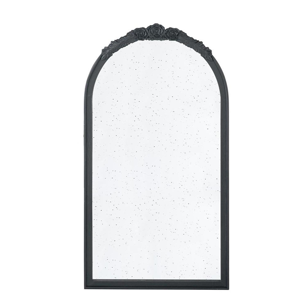 Homeroots 42" Black Crowned Top Antiqued Glass Arch Framed Accent Mirror  80% Mdf,20% Mirror 485096