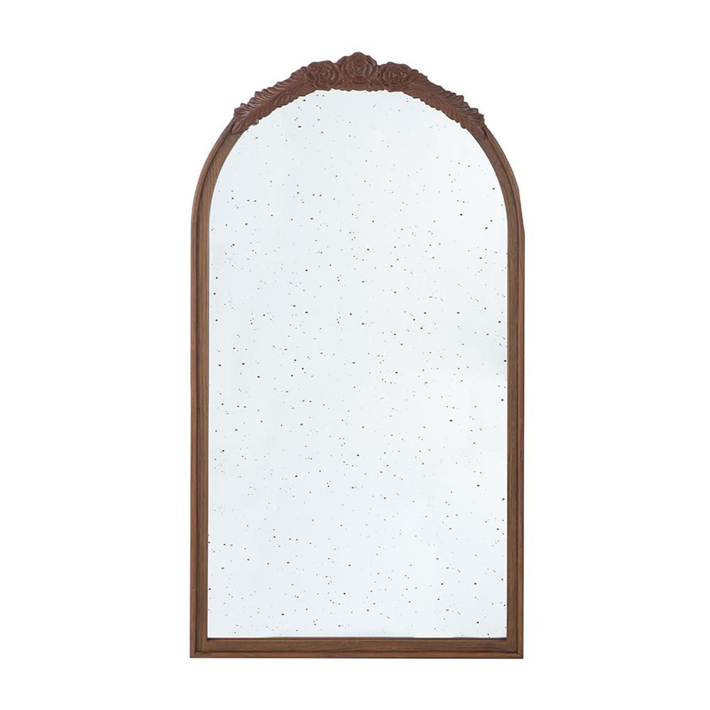 Homeroots 42" Brown Crowned Top Antiqued Glass Arch Framed Accent Mirror  Mdf 485097