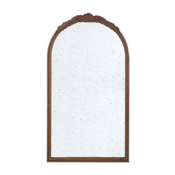 HomeRoots 42" Vintage Crowned Arch Accent Mirror with Distressed Glass, Brown Frame - Timeless Elegance for Any Room 485097