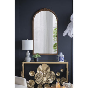 HomeRoots 42" Vintage Crowned Arch Accent Mirror with Distressed Glass, Brown Frame - Timeless Elegance for Any Room 485097