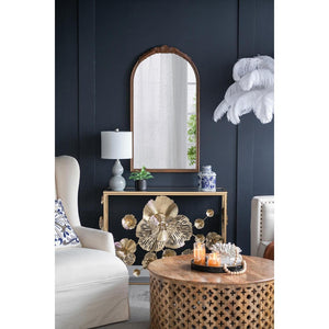 HomeRoots 42" Vintage Crowned Arch Accent Mirror with Distressed Glass, Brown Frame - Timeless Elegance for Any Room 485097
