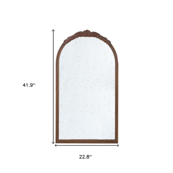 HomeRoots 42" Vintage Crowned Arch Accent Mirror with Distressed Glass, Brown Frame - Timeless Elegance for Any Room 485097