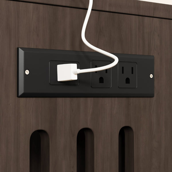 English Elm 37.4" Mdf Cat Litter Enclosure with Tambour Door Walnut Finish and Charging Station N704P380550D
