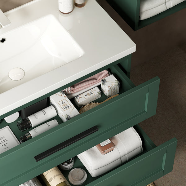 English Elm JODI 30" Floating Bathroom Vanity with Ceramic Sink, Soft-Close Drawers, Wall-Mount Storage Green W2615S00063