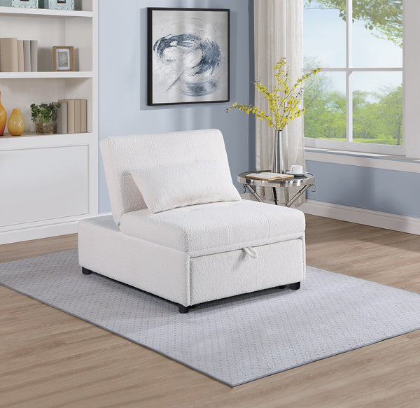 English Elm Contemporary Armless Sleeper Sofa Chair with Sherpa Tufted Seat, Pull-Out Bed & Accent Pillow, White B011P200214