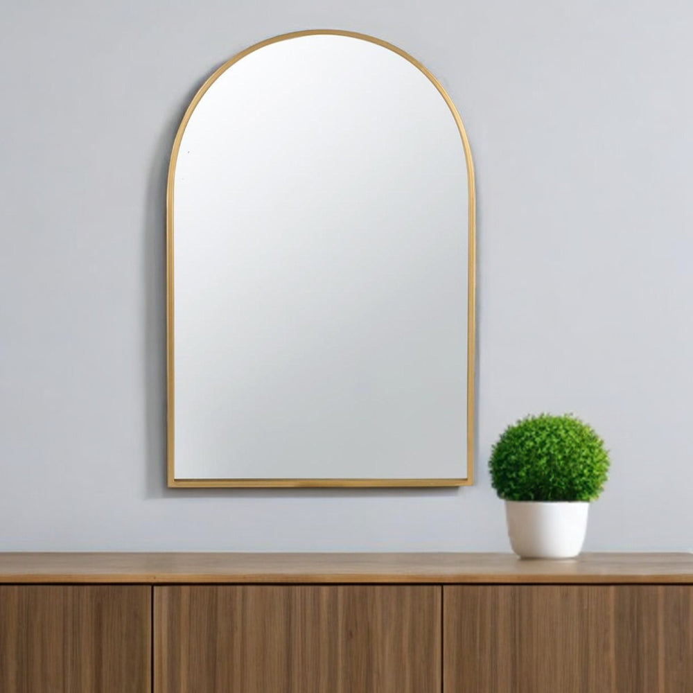 Homeroots 36" Gold Arch Iron Framed Accent Mirror  50% Iron,25% Mdf,25% Mirror 485101