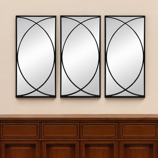 Homeroots Set Of Three Black Iron Framed Accent Mirror  50% Iron,25% Mirror,25% Mdf 485102