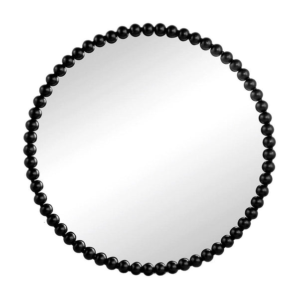 Homeroots 32" Black Round Iron Framed Accent Mirror  50% Iron,25% Mirror,25% Mdf 485107