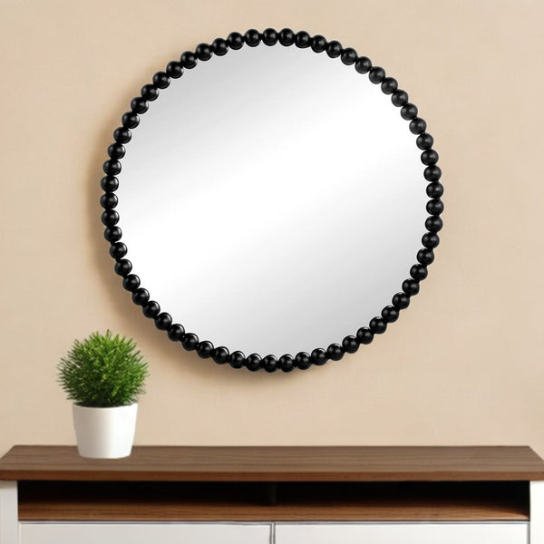 Homeroots 32" Black Round Iron Framed Accent Mirror  50% Iron,25% Mirror,25% Mdf 485107