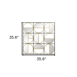Homeroots 36" Black And Gold Square Iron Framed Accent Mirror  50% Iron,25% Mirror,25% Mdf 485109