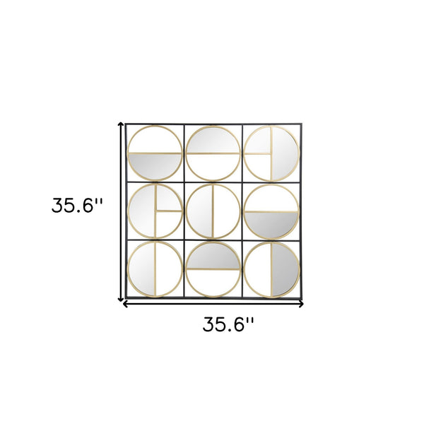 Homeroots 36" Black And Gold Square Iron Framed Accent Mirror  50% Iron,25% Mirror,25% Mdf 485109