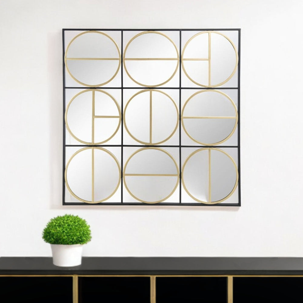 Homeroots 36" Black And Gold Square Iron Framed Accent Mirror  50% Iron,25% Mirror,25% Mdf 485109