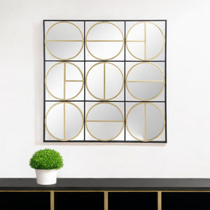 Homeroots 36" Black And Gold Square Iron Framed Accent Mirror  50% Iron,25% Mirror,25% Mdf 485109