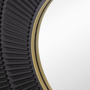 Homeroots 32" Black And Gold Round Manufactured Wood And Metal Framed Accent Mirror  Mdf 485111