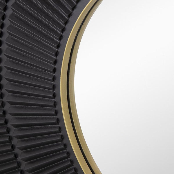 Homeroots 32" Black And Gold Round Manufactured Wood And Metal Framed Accent Mirror  Mdf 485111