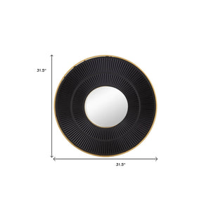 Homeroots 32" Black And Gold Round Manufactured Wood And Metal Framed Accent Mirror  Mdf 485111
