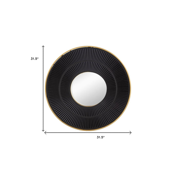 Homeroots 32" Black And Gold Round Manufactured Wood And Metal Framed Accent Mirror  Mdf 485111