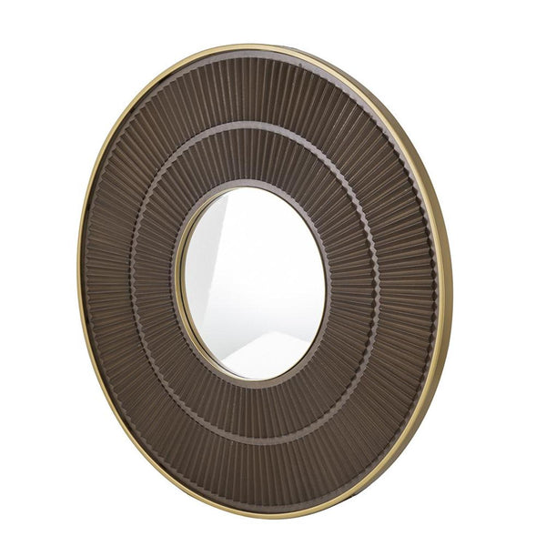 Homeroots 32" Brown And Gold Round Manufactured Wood And Metal Framed Accent Mirror  Mdf 485112