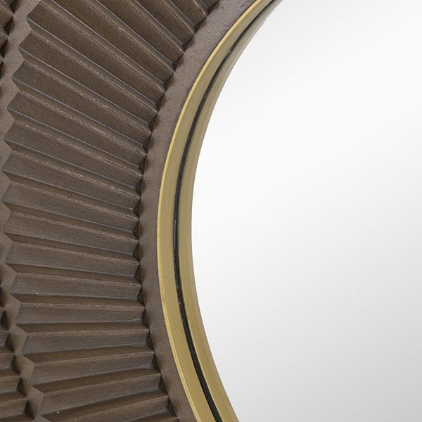 Homeroots 32" Brown And Gold Round Manufactured Wood And Metal Framed Accent Mirror  Mdf 485112