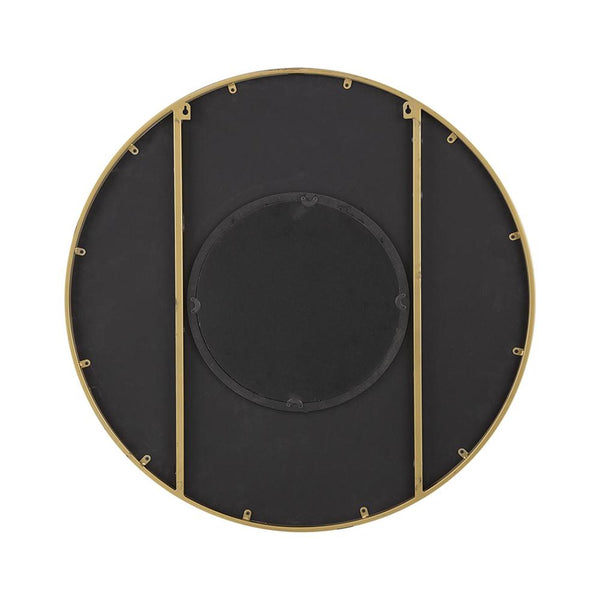 Homeroots 32" Brown And Gold Round Manufactured Wood And Metal Framed Accent Mirror  Mdf 485112