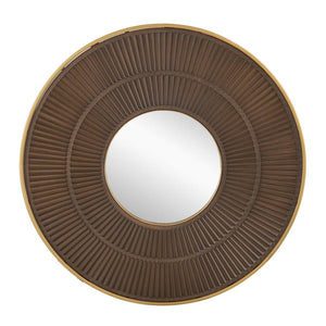 Homeroots 32" Brown And Gold Round Manufactured Wood And Metal Framed Accent Mirror  Mdf 485112