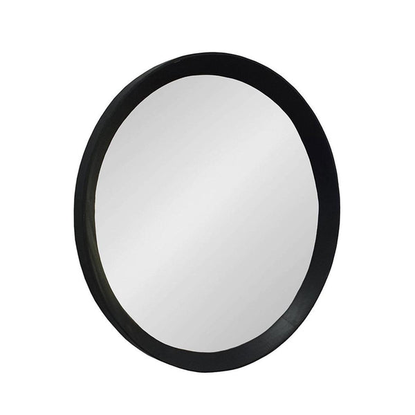 Homeroots 20" Black Round Wood Framed Accent Mirror  50% Mango Wood,25% Mdf,25% Mirror 485113