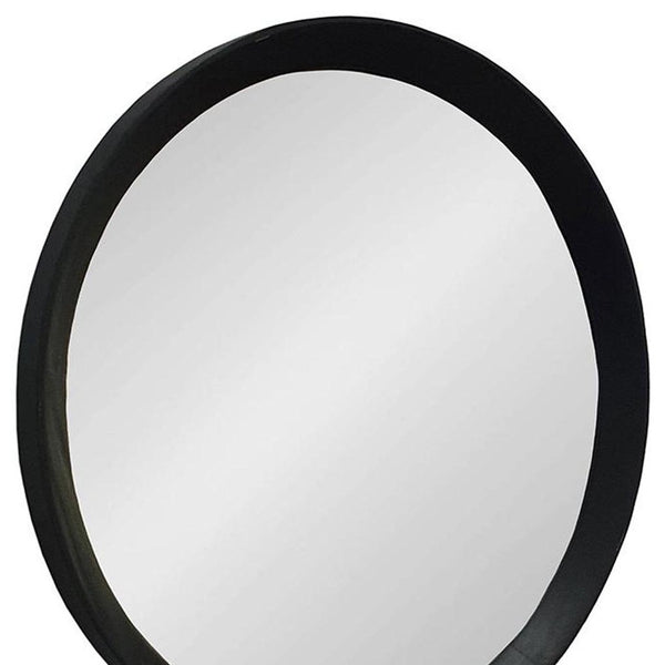 Homeroots 20" Black Round Wood Framed Accent Mirror  50% Mango Wood,25% Mdf,25% Mirror 485113