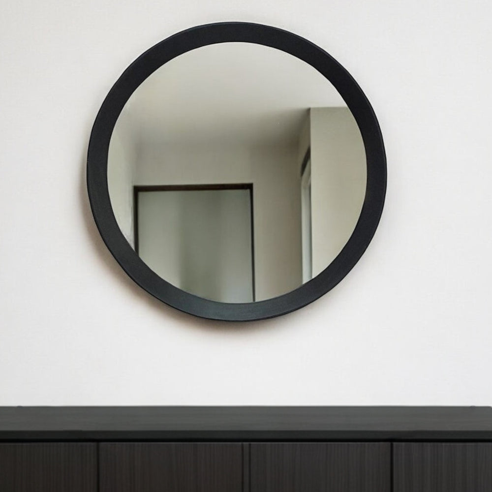 Homeroots 20" Black Round Wood Framed Accent Mirror  50% Mango Wood,25% Mdf,25% Mirror 485113