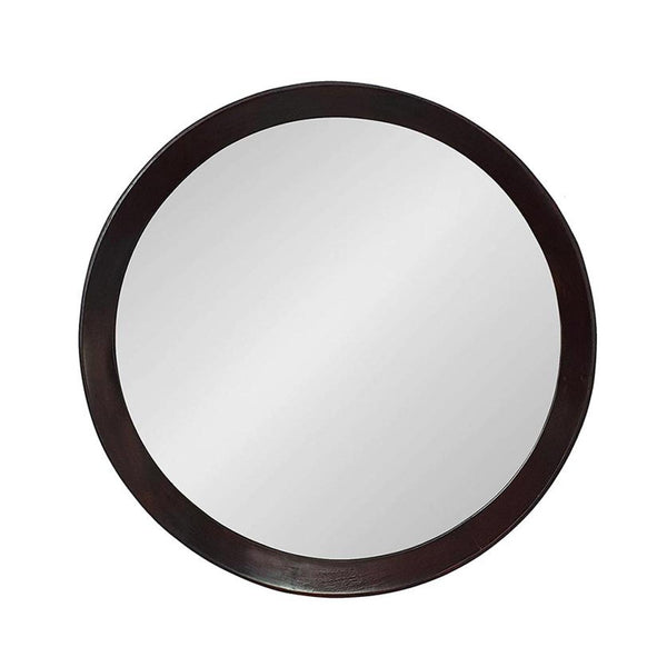 Homeroots 20" Dark Brown Round Wood Framed Accent Mirror  50% Mango Wood,25% Mdf,25% Mirror 485114