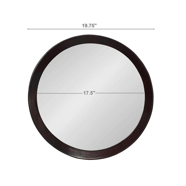 Homeroots 20" Dark Brown Round Wood Framed Accent Mirror  50% Mango Wood,25% Mdf,25% Mirror 485114
