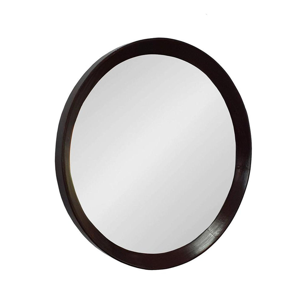 Homeroots 20" Dark Brown Round Wood Framed Accent Mirror  50% Mango Wood,25% Mdf,25% Mirror 485114