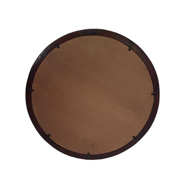 Homeroots 20" Dark Brown Round Wood Framed Accent Mirror  50% Mango Wood,25% Mdf,25% Mirror 485114