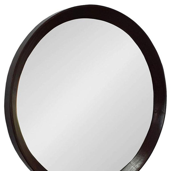 Homeroots 20" Dark Brown Round Wood Framed Accent Mirror  50% Mango Wood,25% Mdf,25% Mirror 485114
