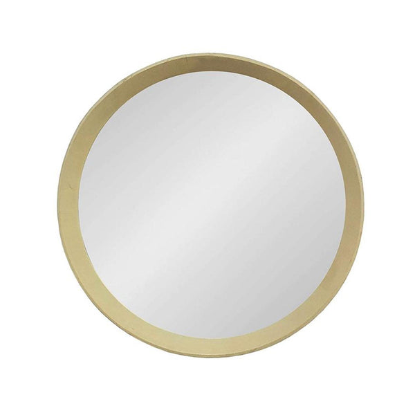 Homeroots 20" Cream Round Wood Framed Accent Mirror  50% Mango Wood,25% Mdf,25% Mirror 485115